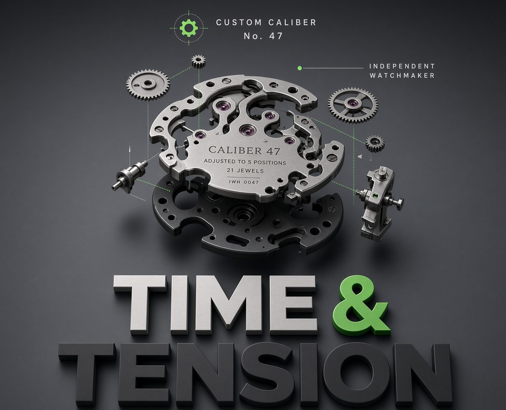 Time & Tension key art: an exploded watch movement, Caliber 47, above the words TIME & TENSION.